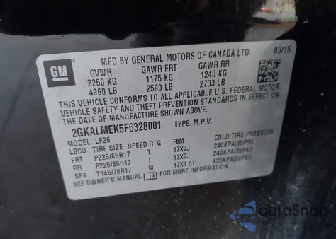 2015 GMC Terrain Sle-1 z USA, uszkodzony, nr VIN 2GKALMEK5F6328001